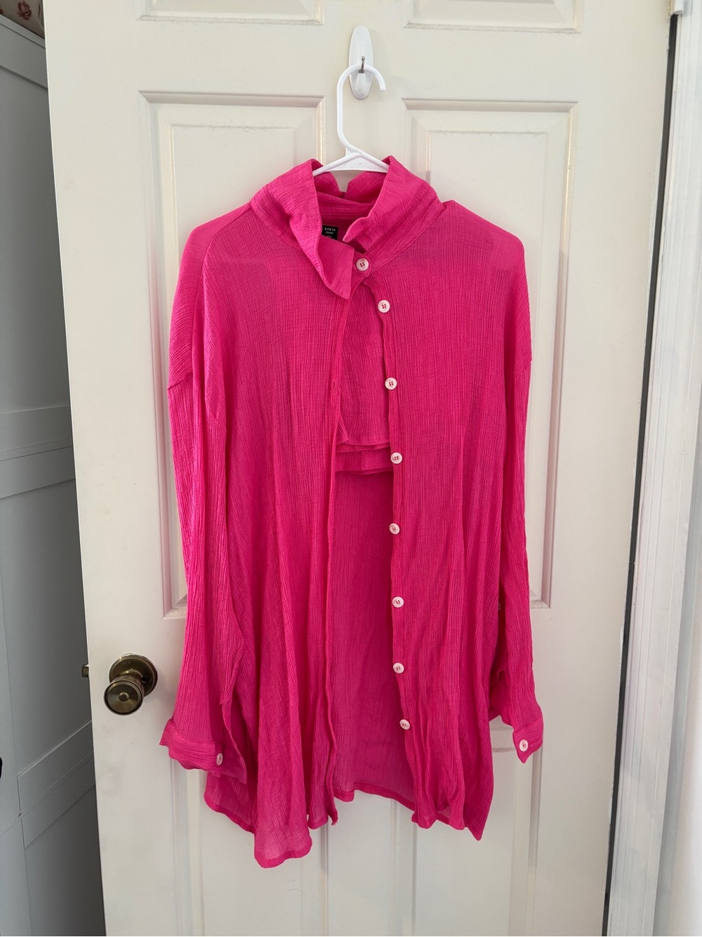 SHEIN Hot Pink Button-Down Lightweight Shirt and Shorts Matching Set